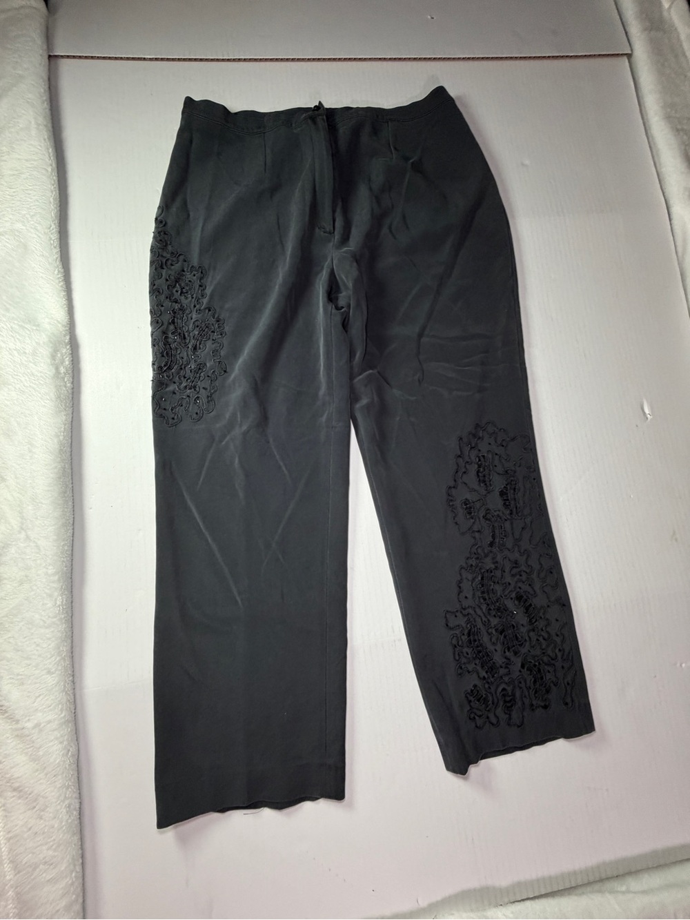 Vera Cristina Black Silk Blend embroidered Pants
